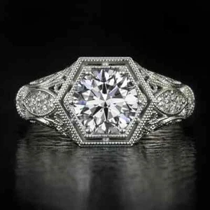 Vintage Style Filigree Engagement Ring 1.5CT Lab-Created Diamond in925 Silver - Picture 1 of 8