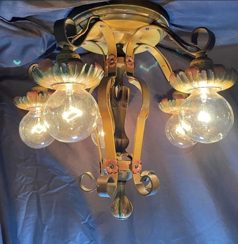 Antique 1920's 30' Ceiling Light Art Nouveau Spanish Revival Chandelier Cover