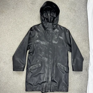 Ostrich Look Faux Leather Raincoat Womens Large Bemberg Lined Black Hooded Coat - Picture 1 of 13