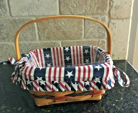 Longaberger 1997 All American Patriot Basket with Star Liner, Protector, Handle Cover