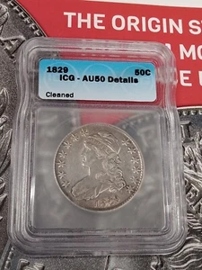 1829 Capped Bust Half Dollar 50C ICG-AU50 Details CLEANED TP-5775 - Picture 1 of 2