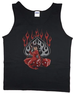Camiseta sin mangas para hombre Devil Girl Dice Rockabilly estilo motociclista camiseta sin mangas - Imagen 1 de 1