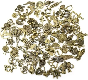 Bronze Charms Set Bulk Pendants Assorted Lot Mixed Jewelry Making Supplies 100pc - Picture 1 of 2