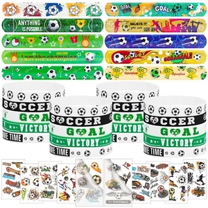 60PCs Soccer Party Favor Soccer Silicone Bracelet Soccer Slap Bracelet Tattoo... - Picture 1 of 6