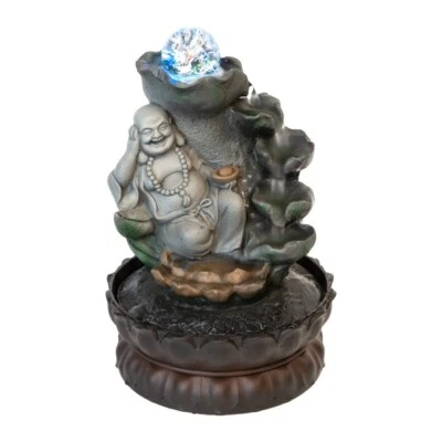 HAPPY BUDDHA  DRIFT WATER FEATURE FOUNTAIN INDOOR OUTDOOR BENCH TOP HOME DECOR - Image 1 of 4
