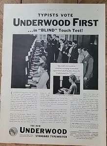 Máquina de escribir estándar Underwood 1936 Typist prueba táctil ciega anuncio vintage - Imagen 1 de 1