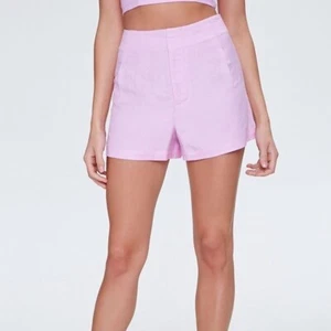 Forever 21 Pink Linen Blend High Waist  Pleat Front Shorts Large NWT - Picture 1 of 6