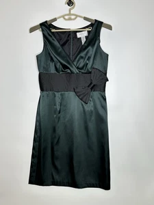 NWT Eliza J Womens Sheath Cocktail Dress 12 Bow Detail Satin Hunter Green Black - Picture 1 of 9
