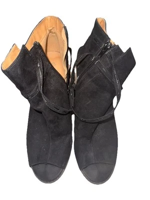 Botines Qupid Sólidos Negros Peep Toe Borla Acento Tacón Bloque 10M Foto 1 de 4