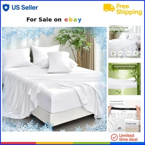 Cooling Sheets Set King Size Bamboo Rayon Breathable Soft Wrinkle-Free - Picture 1 of 8