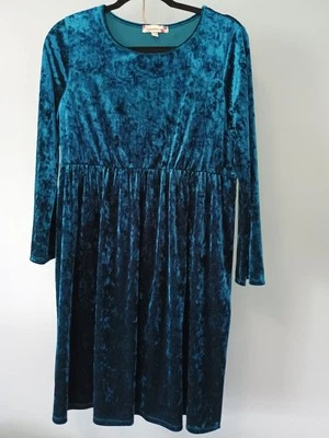 Y2K Velvet Teal Long Sleeved Dress 20P Empire Waist Whimsigoth RenFaire - Image 1 of 4