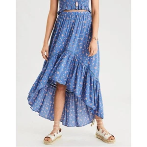 Falda midi American Eagle para mujer talla M floral azul alta baja boho campesina cabaña - Imagen 1 de 8