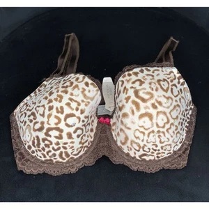 Victorias Secret 34DD Bra Brown Lace Animal Print Dream Angels Lined Demi Wire - Picture 1 of 4