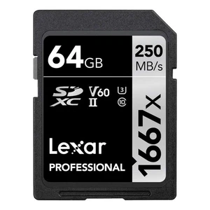 Lexar Pro 1667x 64GB SDXC UHS-II Memory Card, 250MB/s Read, 120MB/s Write - Photo 1 sur 6