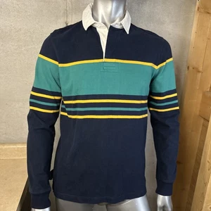 Old Navy Long Sleeve Rugby Shirt Men’s M Medium Navy Green Striped - Picture 1 of 4
