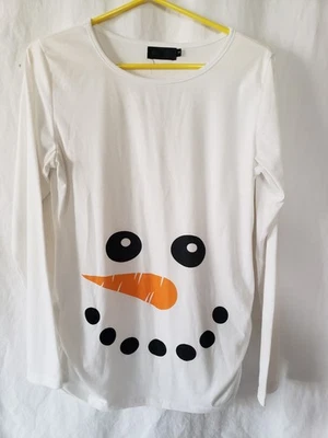 Maternity T-Shirt Size Small White Snowman Face Long Sleeve - Image 1 of 4