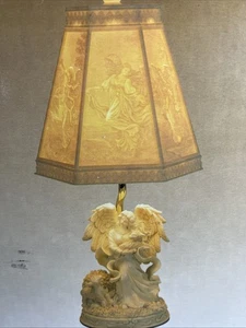 "Lámpara de litofana vintage escena de ángel estatuilla de resina seis paneles pantalla hexagonal 16""" - Imagen 1 de 19