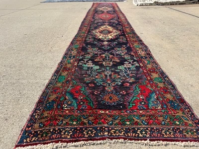 2x18 VINTAGE RUNNER RUG HAND-KNOTTED ANTIQUE ORIENTAL handmade long blue 3x18 ft - Image 1 of 4