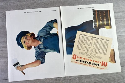 Vtg 2 Page Print Ad Sept 1931 Dutch Boy Lead Paint National Lead Co Sat Eve Post - Image 1 of 4