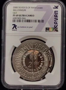 Island Of Man Crown Millennium 2000 dorado Pf 69 ultra camafeo NGC - Imagen 1 de 2