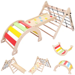 3-in-1 Kids Wooden Climbing Triangle Climber Ladder Playground Climbing Toys - Picture 1 of 7