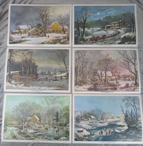 Vintage Winter Scene Place Mats Plastic Coated-Reversible Christmas 11.5” X 17” - Picture 1 of 12