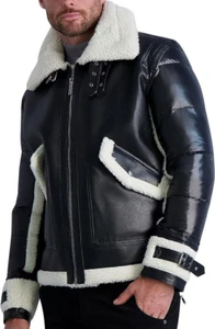 Karl Lagerfeld Paris Men's Faux Leather/Shearling Jacket-Black/White- Sz: XL-New - Picture 1 of 5