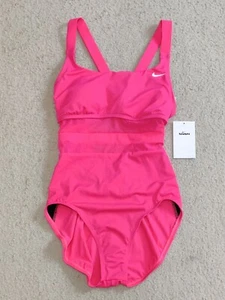 Nike Women's Mesh Pink V-Back One Piece Swimsuit NESS9365 672 Multiple Sizes NWT - Picture 1 of 6
