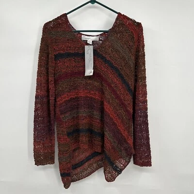 Curio Sweater Women Sz M Multicolored Mesh Pullover Long Sleeve Uneven Hem NWT - Image 1 of 4