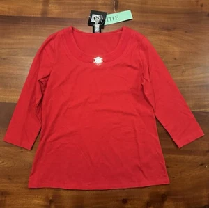 Anne Klein Sport Women’s Cherry Red 3/4 Sleeve T Shirt Sz PM - NEW - Picture 1 of 7
