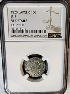 Choice 1820 Capped Bust Dime Large 0 JR-8, PCGS VF Det Rare Early American Coin - Picture 1 of 4