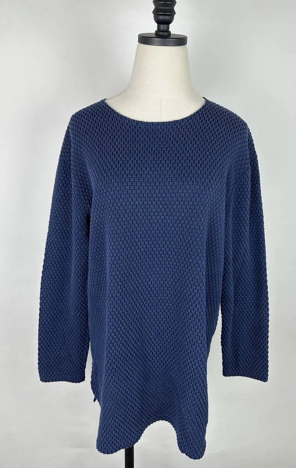 Blusa túnica vintage años 90 M azul marino a cuadros textura tejida ajuste cuadrado minimalista  Foto 1 de 4