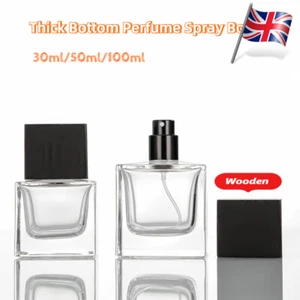 30/50/100ml Clear Glass Perfume Spray Bottle Square Dispenser Bayonet Cap - Picture 1 of 9
