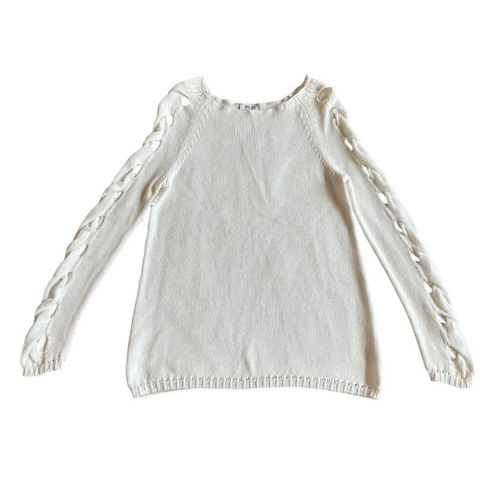 Per Se by Carlisle White Woven Pullover Sweater Cutout Sleeves Size XS NWT - Image 1 of 4