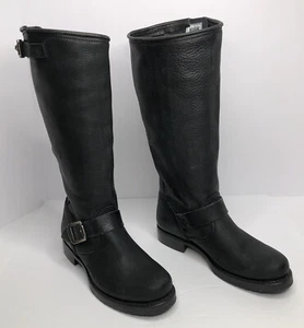 Frye Women’s Black Leather Sz. 7 Biker Motorcycle Tall Boots w/Buckle - Picture 1 of 14