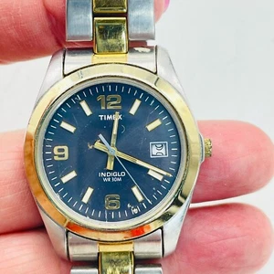 Reloj de pulsera TIMEX Indiglo para hombre tonos metálicos mixtos esfera negra cuarzo LEER - Imagen 1 de 6