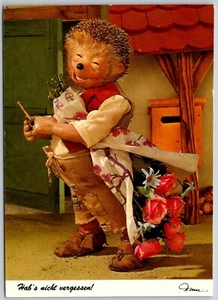 Postcard Mecki Hedgehog Pipe Smoking & Flowers c1980s Diehl Film German - Picture 1 of 2