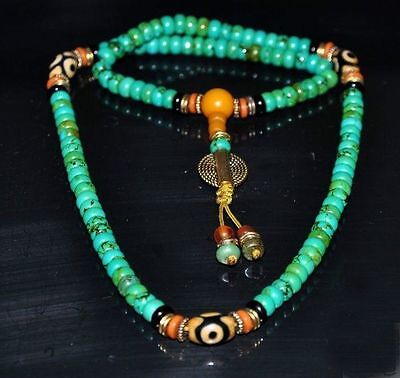 Tibetan Turquoise Buddhist Buddha Worry Prayer Bead Mala Necklace • 17.36$
