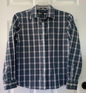 Lands End Petite 16P Plaid No Iron Pinpoint Oxford Long Sleeve Button Shirt - Picture 1 of 7