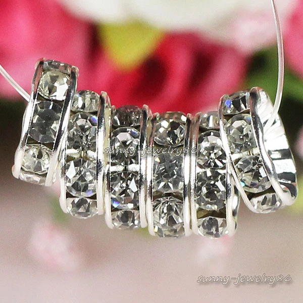 Silver Plated Czech Crystal Rhinestone Rondelle Spacer Beads 4mm,6mm,8mm,10mm - Image 1 of 1