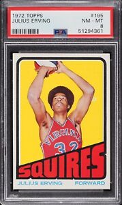 1972 Topps #195 Julius Erving | Rookie Card | PSA 8 NM-MT | Perfect Centering