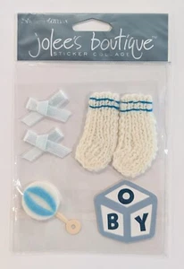 Jolee's Baby Boy Accessories Scrapbooking Stickers Socks Rattle Block Bows - Picture 1 of 2