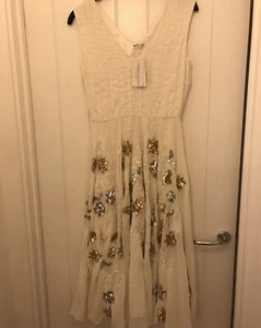 Virgos lounge cream gold silver sequin long dress UK 8 wedding guest prom NWT - Picture 1 of 4