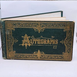 Antique 1875 Autograph Album Green With Gold Trim - Picture 1 of 20