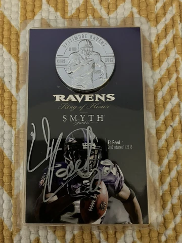 Ed Reed Autograph Signed Ravens Ring Of Honor Coin 2015 Smyth Jewelers In Person Cover