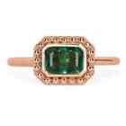0.90 Carat Natural Emerald East To West Emerald Solitaire Beaded Ring Rose 14K
