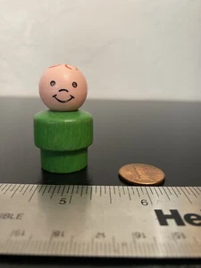 Vintage Green Wood Body Red Hair Fisher Price Little People Boy Plastic Head B - Picture 1 of 5