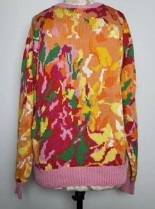 Perry Ellis for Bergdorf Goodman Seiden Strick Pullover L Abstrakt Blumen Rosa - Bild 1 von 12