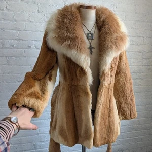 70s Vintage Rust Orange Furry Penny Lane Coat Fuzzy Mobwife Afghan Fur Jacket - Picture 1 of 9