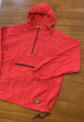 Vintage LL Bean Red Anorak Jacket Mens XL Hooded Half Zip Windbreaker 80s Nylon - Image 1 of 4